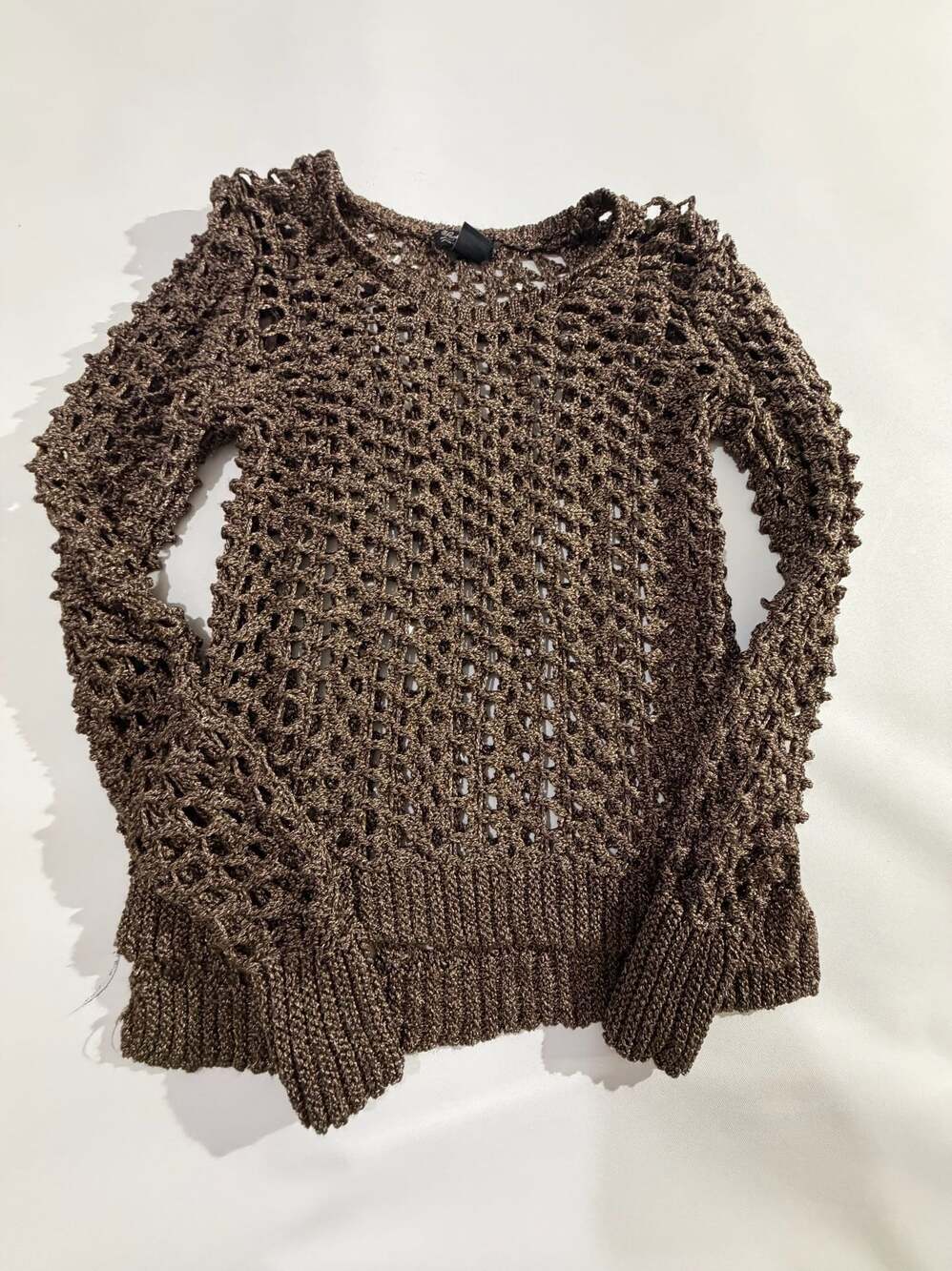 Lucky Brand Sweater S Brown Chocolate Crochet Boho Top